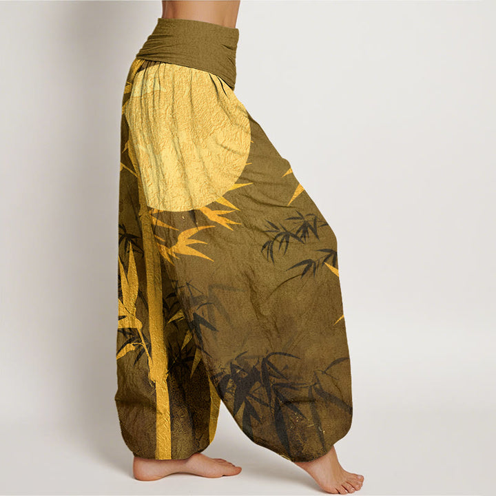 Pantaloni harem da donna con elastico in vita, motivo a luna piena, con Buddha Stones di bambù - image 6