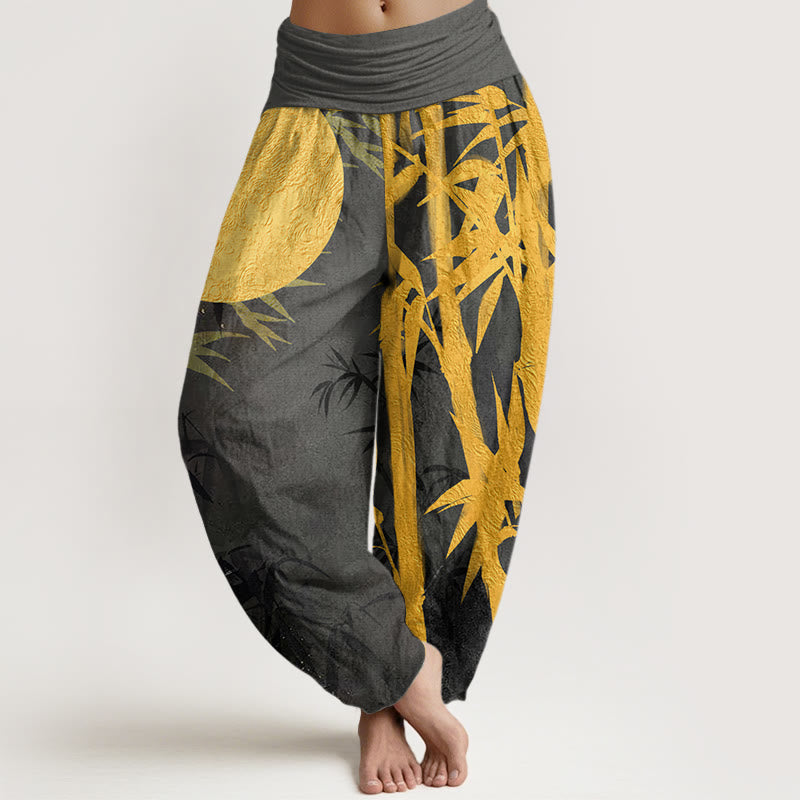 Pantaloni harem da donna con elastico in vita, motivo a luna piena, con Buddha Stones di bambù - Grigio ardesia scuro - US22, UK/AU26, EU54 (6XL) - image 8