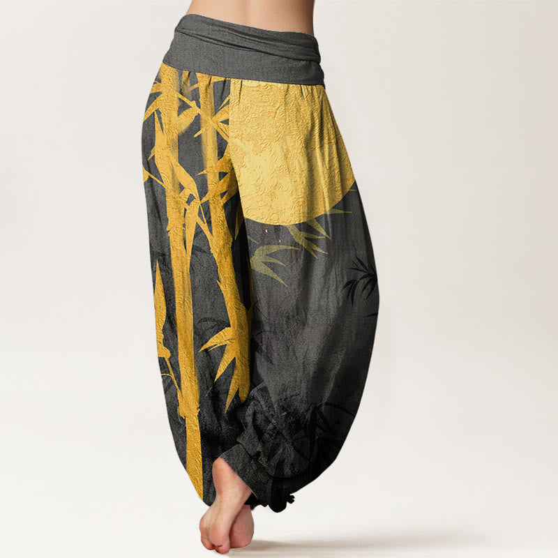 Pantaloni harem da donna con elastico in vita, motivo a luna piena, con Buddha Stones di bambù - image 9