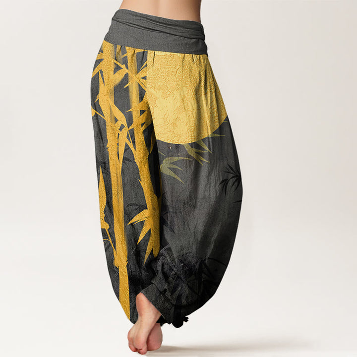 Pantaloni harem da donna con elastico in vita, motivo a luna piena, con Buddha Stones di bambù - image 9