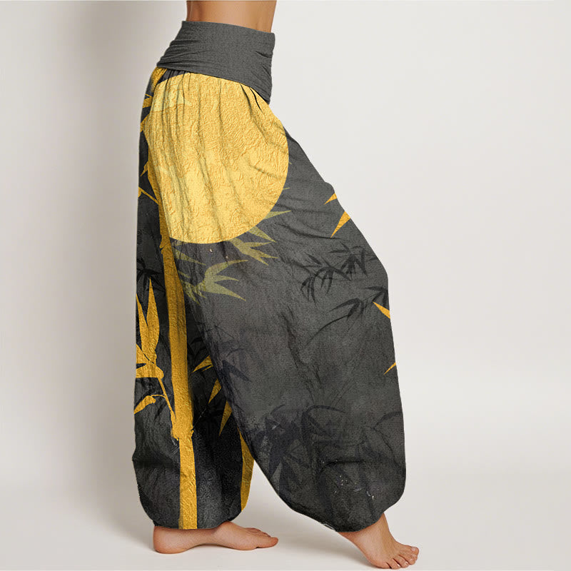 Pantaloni harem da donna con elastico in vita, motivo a luna piena, con Buddha Stones di bambù - image 10