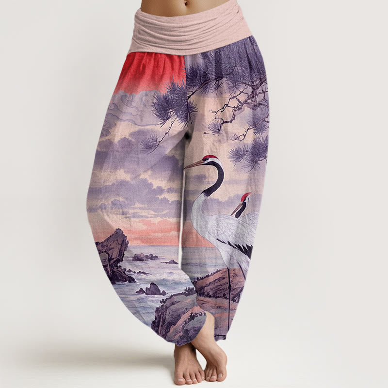 Pantaloni harem da donna con elastico in vita, modello casual con gru coronata rossa e albero del sole, motivo Buddha Stones - Rosa chiaro - US22, UK/AU26, EU54 (6XL) - image 8