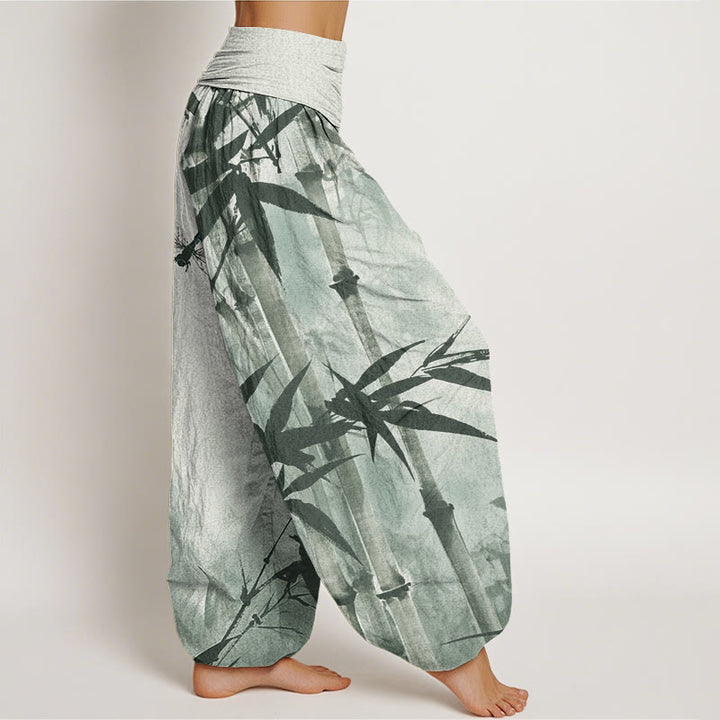 Pantaloni harem da donna con elastico in vita, modello Buddha Stones bambù casual e libellula - image 3