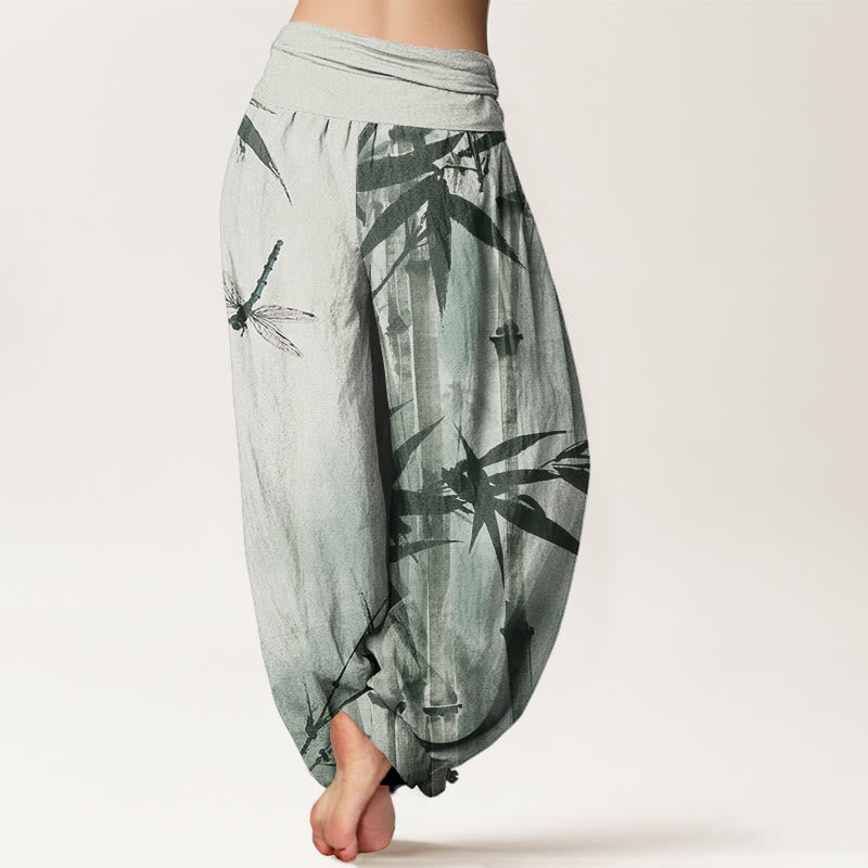 Pantaloni harem da donna con elastico in vita, modello Buddha Stones bambù casual e libellula - image 2