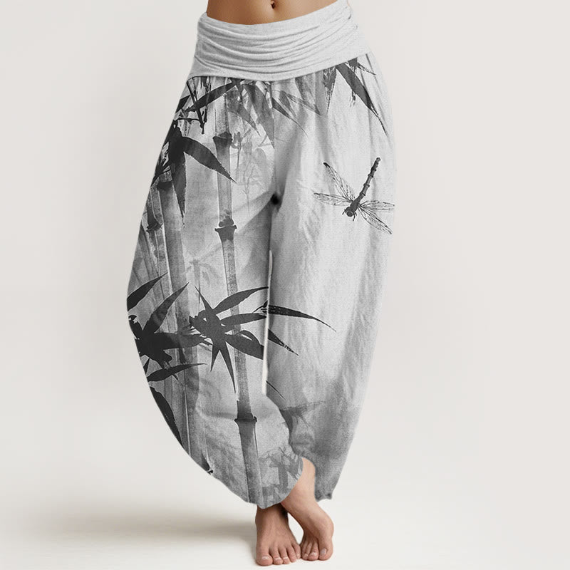 Pantaloni harem da donna con elastico in vita, modello Buddha Stones bambù casual e libellula - Argento - US22, UK/AU26, EU54 (6XL) - image 5