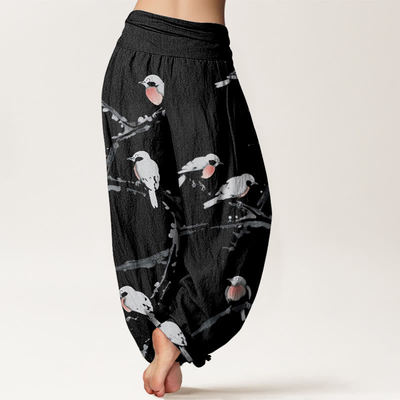 Pantaloni harem da donna con elastico in vita e motivo a rami di uccello casual Buddha Stones - image 2