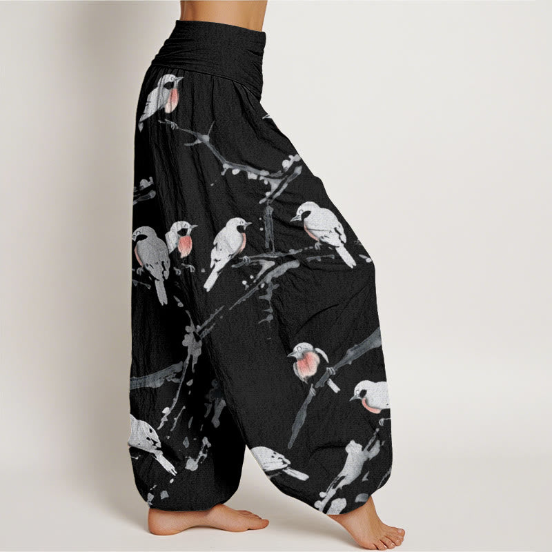 Pantaloni harem da donna con elastico in vita e motivo a rami di uccello casual Buddha Stones - image 3