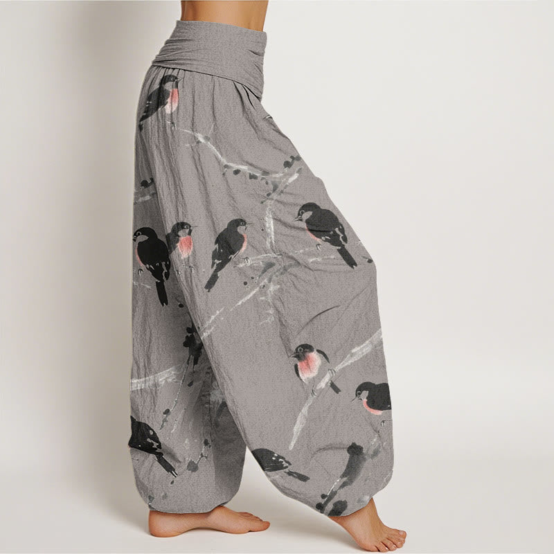 Pantaloni harem da donna con elastico in vita e motivo a rami di uccello casual Buddha Stones - image 7