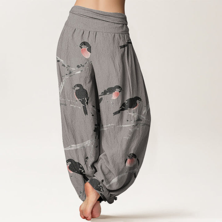 Pantaloni harem da donna con elastico in vita e motivo a rami di uccello casual Buddha Stones - image 6