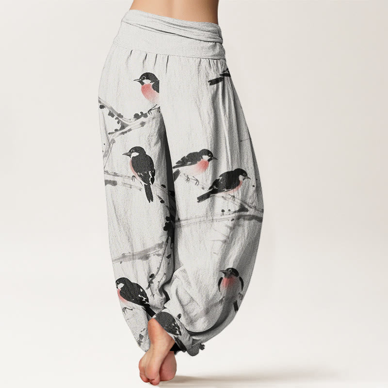 Pantaloni harem da donna con elastico in vita e motivo a rami di uccello casual Buddha Stones - image 9