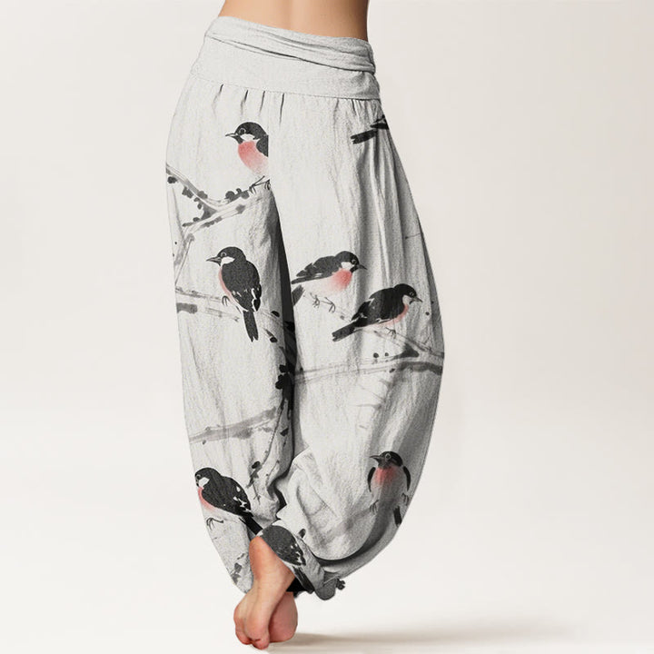 Pantaloni harem da donna con elastico in vita e motivo a rami di uccello casual Buddha Stones - image 9