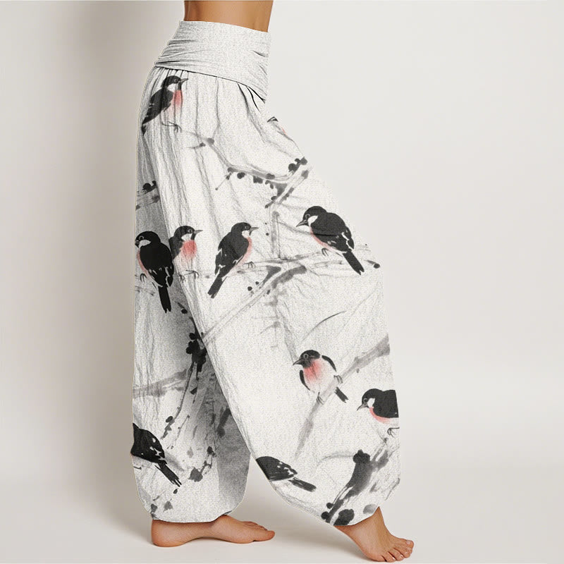 Pantaloni harem da donna con elastico in vita e motivo a rami di uccello casual Buddha Stones - image 10