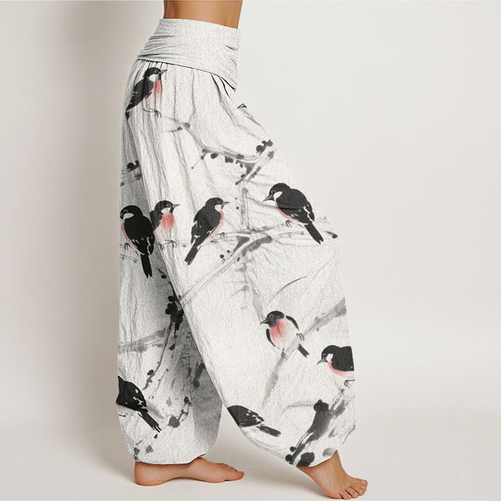 Pantaloni harem da donna con elastico in vita e motivo a rami di uccello casual Buddha Stones - image 10