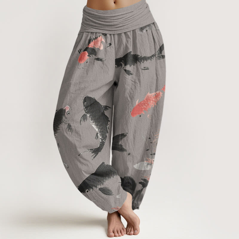 Pantaloni harem da donna con elastico in vita e motivo casual a pesci koi, motivo Buddha Stones - Grigio scuro - US22, UK/AU26, EU54 (6XL) - image 5