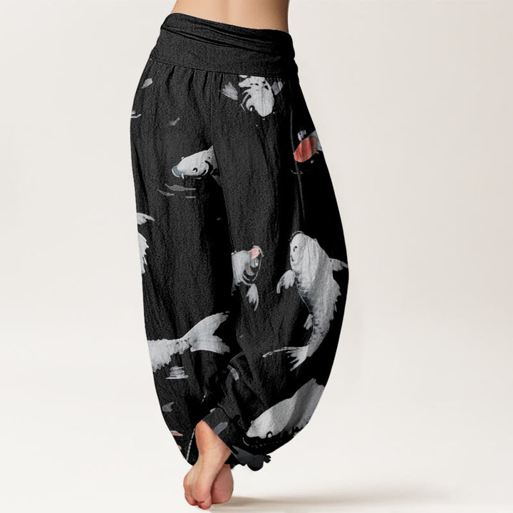 Pantaloni harem da donna con elastico in vita e motivo casual a pesci koi, motivo Buddha Stones - image 9