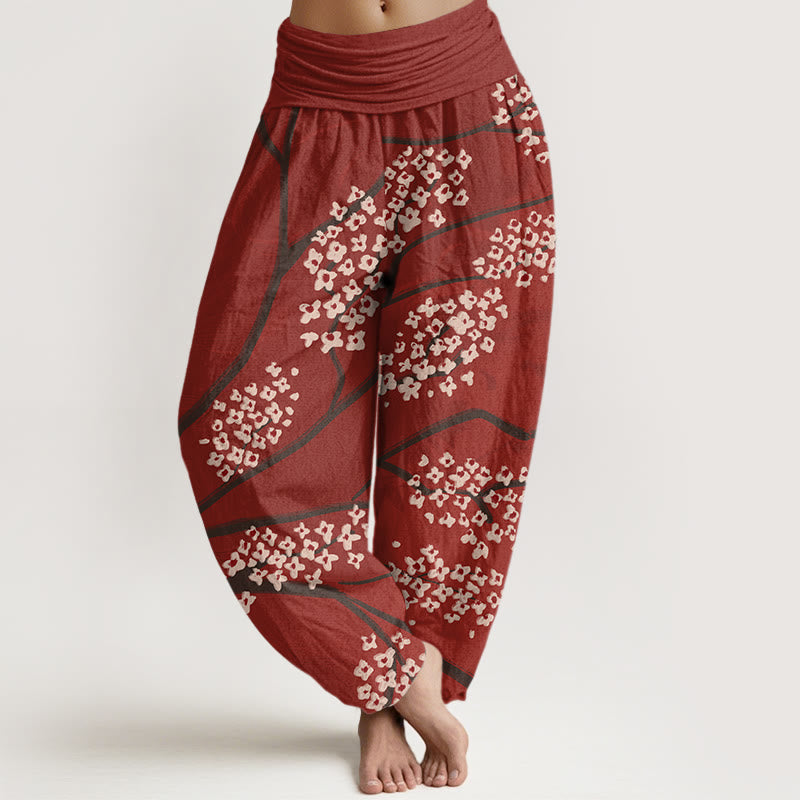 Pantaloni harem da donna con elastico in vita e motivo a rami di prugna, stile casual, motivo Buddha Stones - Mattoni refrattari - US22, UK/AU26, EU54 (6XL) - image 1