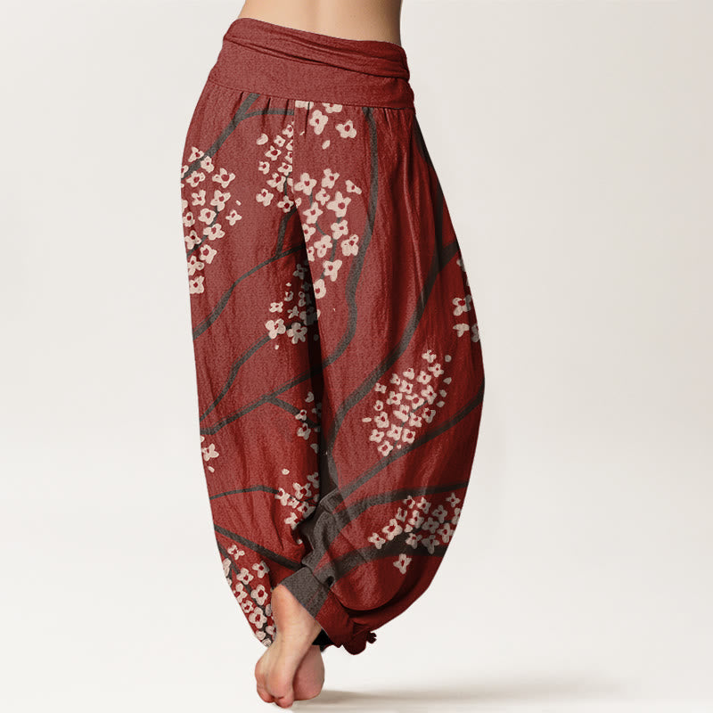 Pantaloni harem da donna con elastico in vita e motivo a rami di prugna, stile casual, motivo Buddha Stones - image 2