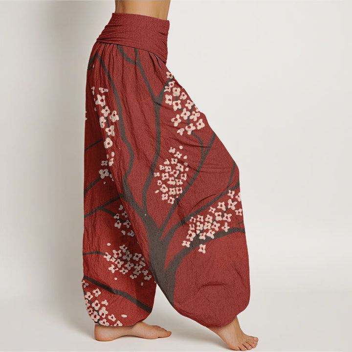 Pantaloni harem da donna con elastico in vita, in cotone, casual, con motivo a rami di prugno e Buddha Stones - image 2