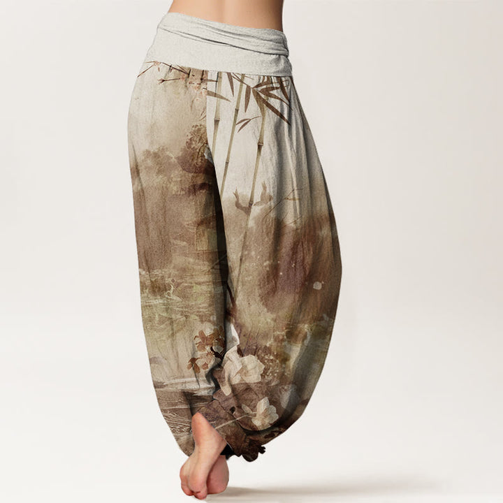 Pantaloni harem da donna con elastico in vita, motivo floreale, Buddha Stones Bamboo Tree Pavilion - image 6