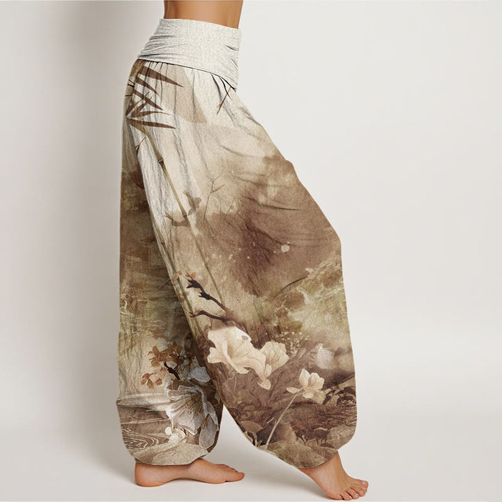 Pantaloni harem da donna con elastico in vita, motivo floreale, Buddha Stones Bamboo Tree Pavilion - image 7