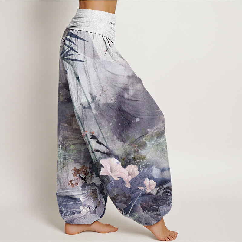 Pantaloni harem da donna con elastico in vita, motivo floreale, Buddha Stones Bamboo Tree Pavilion - image 10