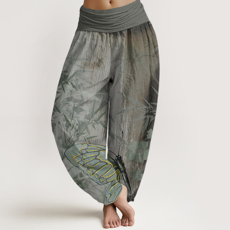 Pantaloni harem da donna con elastico in vita, motivo a farfalla e fiori di bambù, motivo Buddha Stones - Grigio scuro - US22, UK/AU26, EU54 (6XL) - image 8