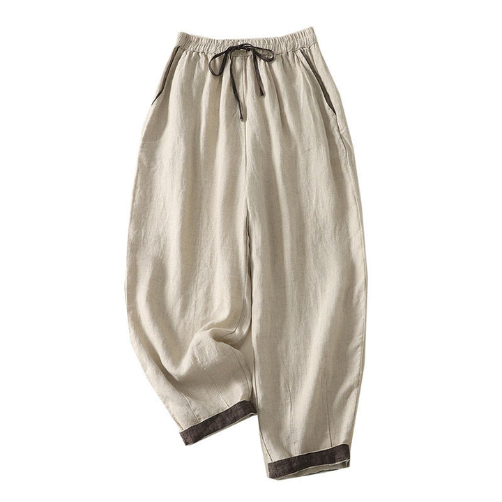 Pantaloni harem da donna in cotone e lino, con tasche, lunghezza 9, con coulisse, casual, estivi, colore puro, Buddha Stones - image 9