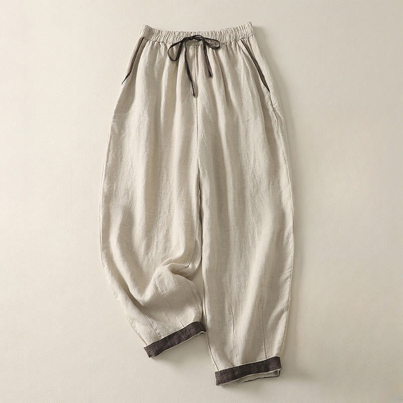 Pantaloni harem da donna in cotone e lino, con tasche, lunghezza 9, con coulisse, casual, estivi, colore puro, Buddha Stones - Biancheria - US8-10, UK/AU12-14, EU40-42 (2XL) - image 0