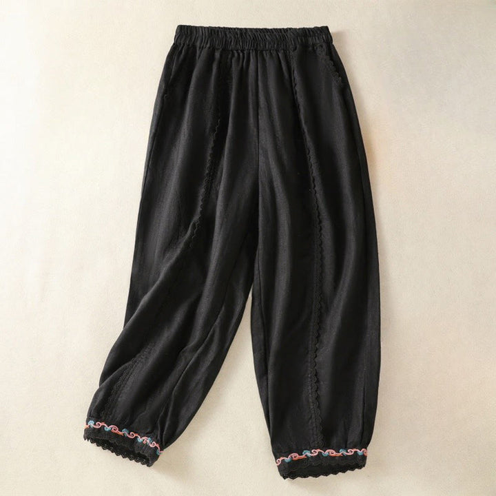 Pantaloni harem da donna in cotone e lino, con tasche, modello Buddha Stones, casual, in pizzo semplice, lunghezza 7-8 - Nero - US8-10, UK/AU12-14, EU40-42 (2XL) - image 24