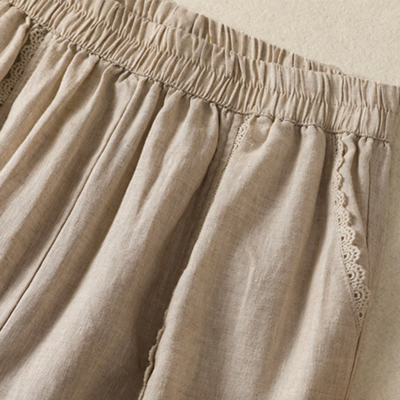Pantaloni harem da donna in cotone e lino, con tasche, modello Buddha Stones, casual, in pizzo semplice, lunghezza 7-8 - image 2