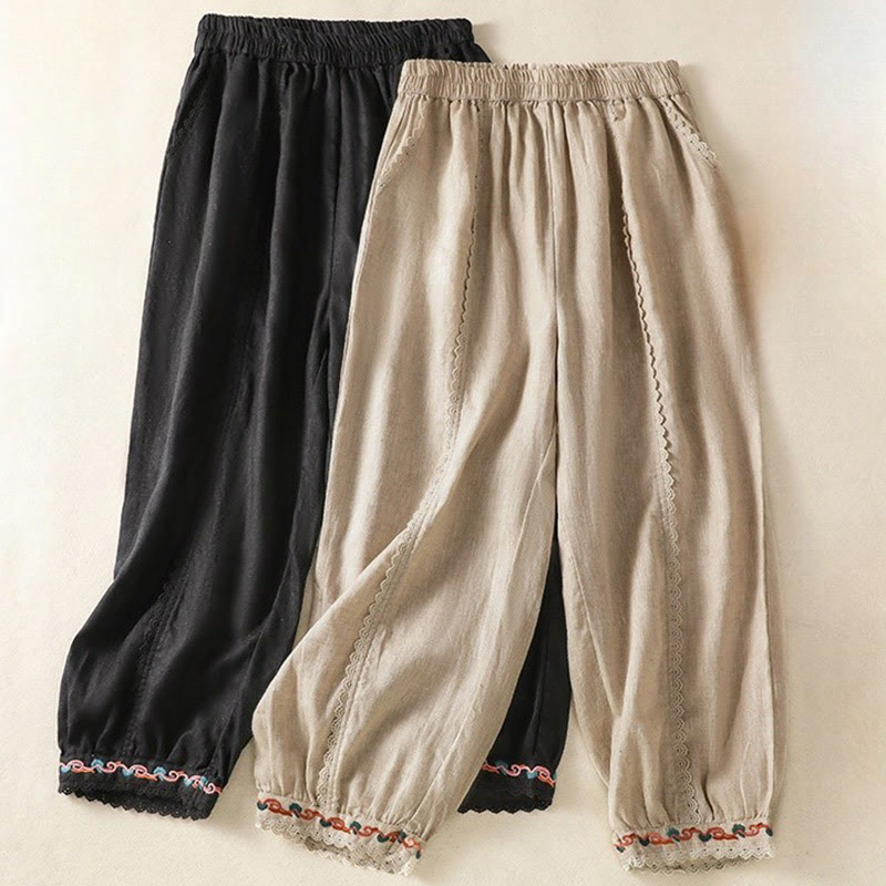 Pantaloni harem da donna in cotone e lino, con tasche, modello Buddha Stones, casual, in pizzo semplice, lunghezza 7-8 - image 31