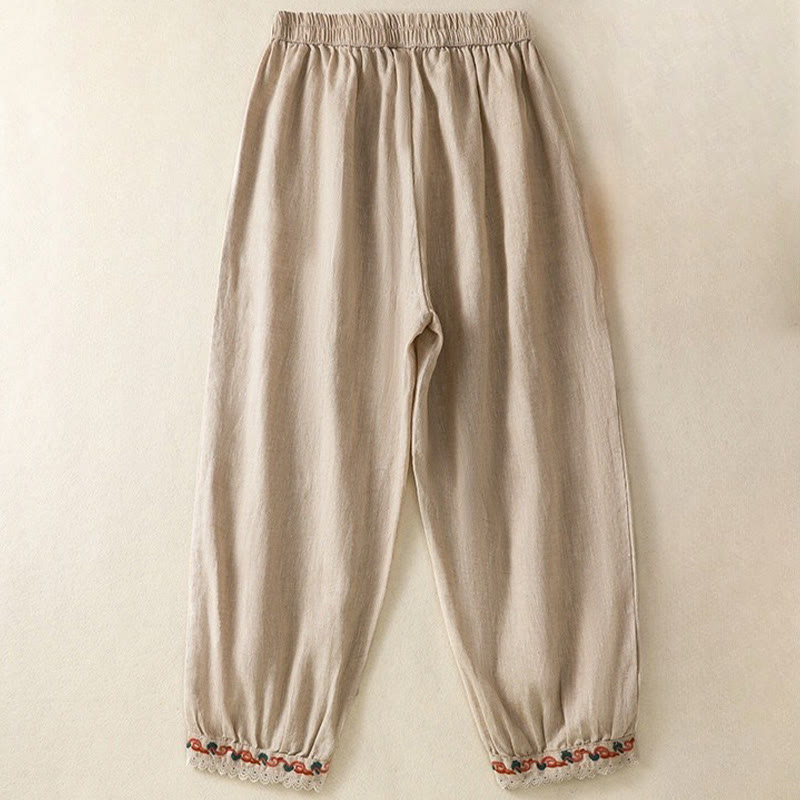 Pantaloni harem da donna in cotone e lino, con tasche, modello Buddha Stones, casual, in pizzo semplice, lunghezza 7-8 - image 1
