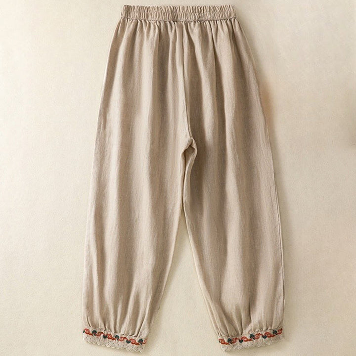 Pantaloni harem da donna in cotone e lino, con tasche, modello Buddha Stones, casual, in pizzo semplice, lunghezza 7-8 - image 1