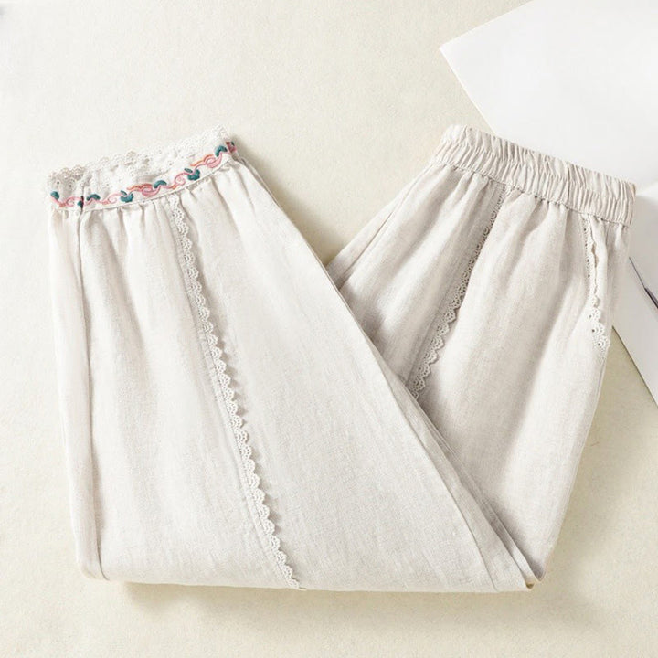 Pantaloni harem da donna in cotone e lino, con tasche, modello Buddha Stones, casual, in pizzo semplice, lunghezza 7-8 - Beige - US8-10, UK/AU12-14, EU40-42 (2XL) - image 16