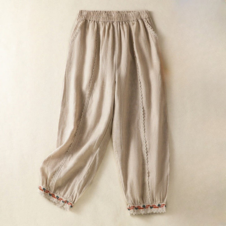 Pantaloni harem da donna in cotone e lino, con tasche, modello Buddha Stones, casual, in pizzo semplice, lunghezza 7-8 - PaleGoldenrod - US8-10, UK/AU12-14, EU40-42 (2XL) - image 0