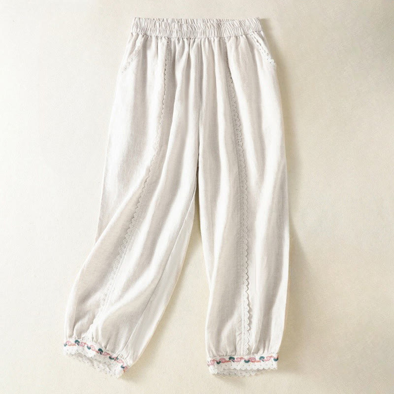 Pantaloni harem da donna in cotone e lino, con tasche, modello Buddha Stones, casual, in pizzo semplice, lunghezza 7-8 - image 17
