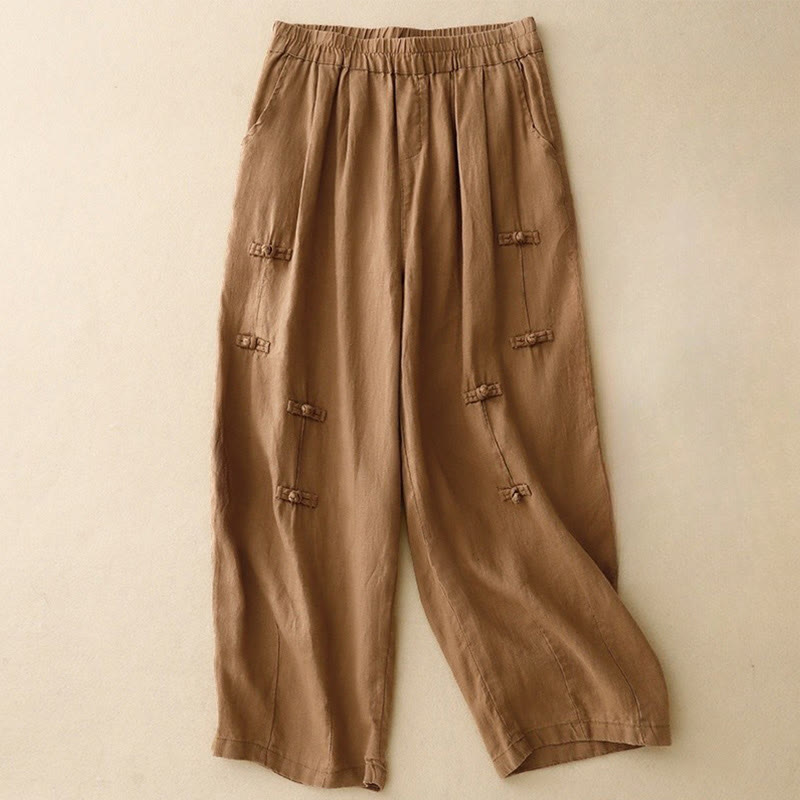 Pantaloni harem da donna in cotone e lino, con tasche, modello Buddha Stones, casual, tinta unita, con bottoni a rana, lunghezza 7-8 - Perù - US8-10, UK/AU12-14, EU40-42 (2XL) - image 0