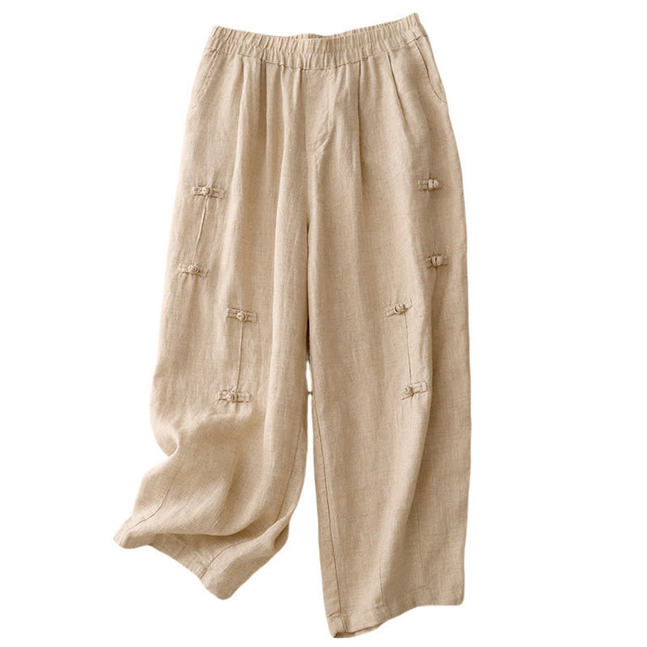 Pantaloni harem da donna in cotone e lino, con tasche, modello Buddha Stones, casual, tinta unita, con bottoni a rana, lunghezza 7-8 - image 16