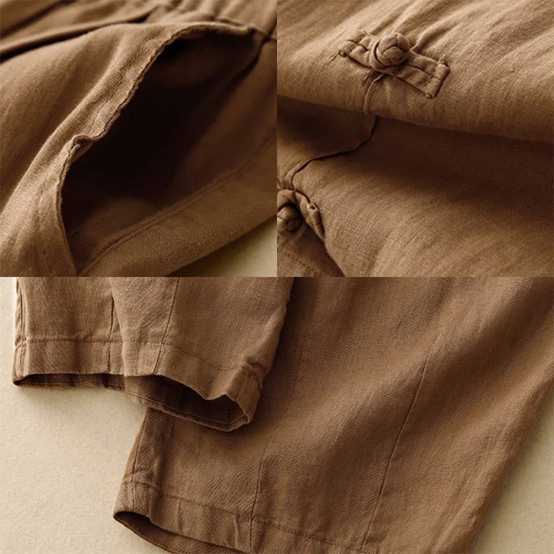 Pantaloni harem da donna in cotone e lino, con tasche, modello Buddha Stones, casual, tinta unita, con bottoni a rana, lunghezza 7-8 - image 2