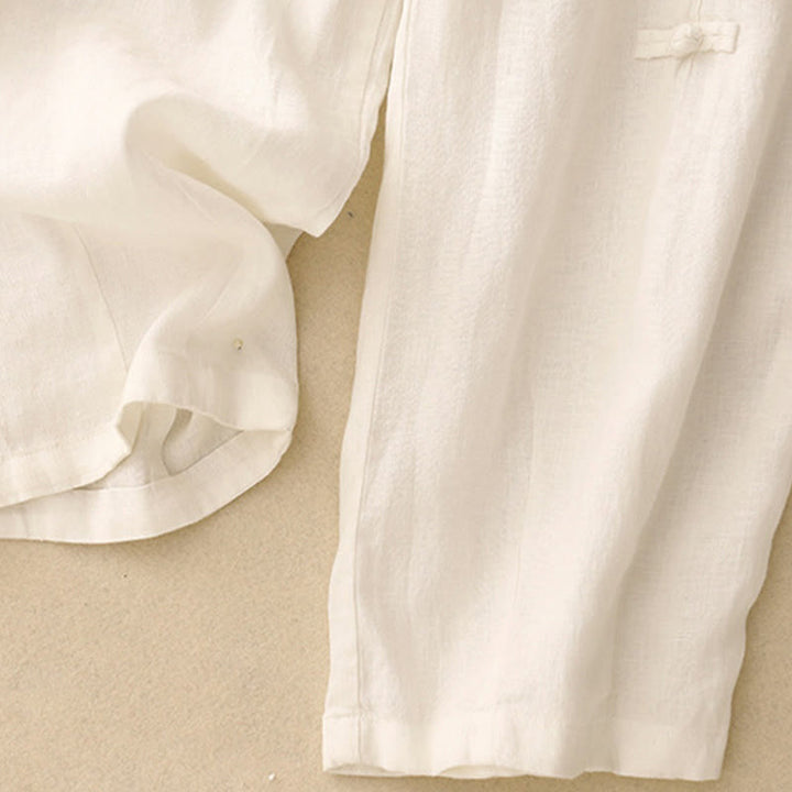 Pantaloni harem da donna in cotone e lino, con tasche, modello Buddha Stones, casual, tinta unita, con bottoni a rana, lunghezza 7-8 - image 6