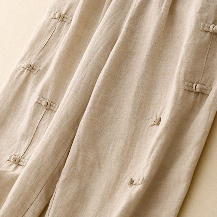 Pantaloni harem da donna in cotone e lino, con tasche, modello Buddha Stones, casual, tinta unita, con bottoni a rana, lunghezza 7-8 - image 11