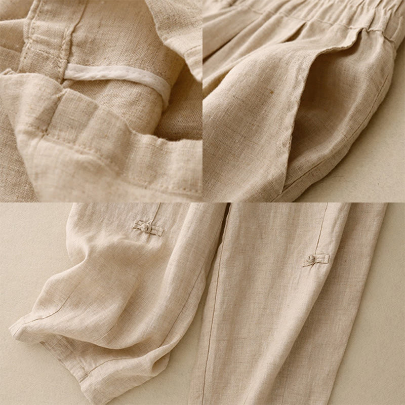 Pantaloni harem da donna in cotone e lino, con tasche, modello Buddha Stones, casual, tinta unita, con bottoni a rana, lunghezza 7-8 - image 15