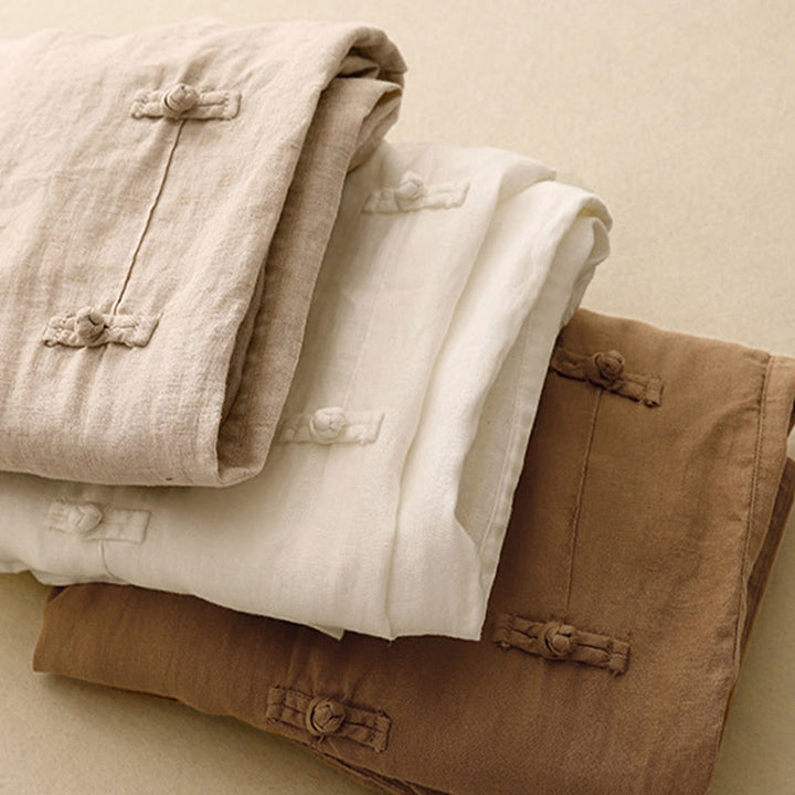 Pantaloni harem da donna in cotone e lino, con tasche, modello Buddha Stones, casual, tinta unita, con bottoni a rana, lunghezza 7-8 - image 19