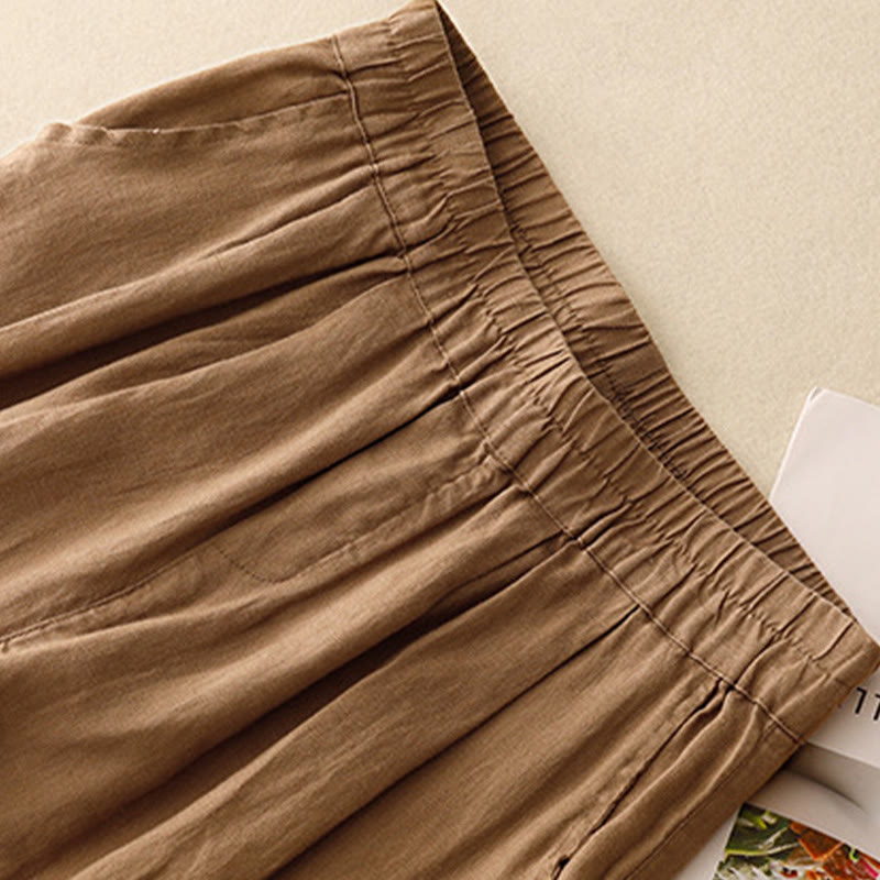 Pantaloni harem da donna in cotone e lino, con tasche, modello Buddha Stones, casual, tinta unita, con bottoni a rana, lunghezza 7-8 - image 1