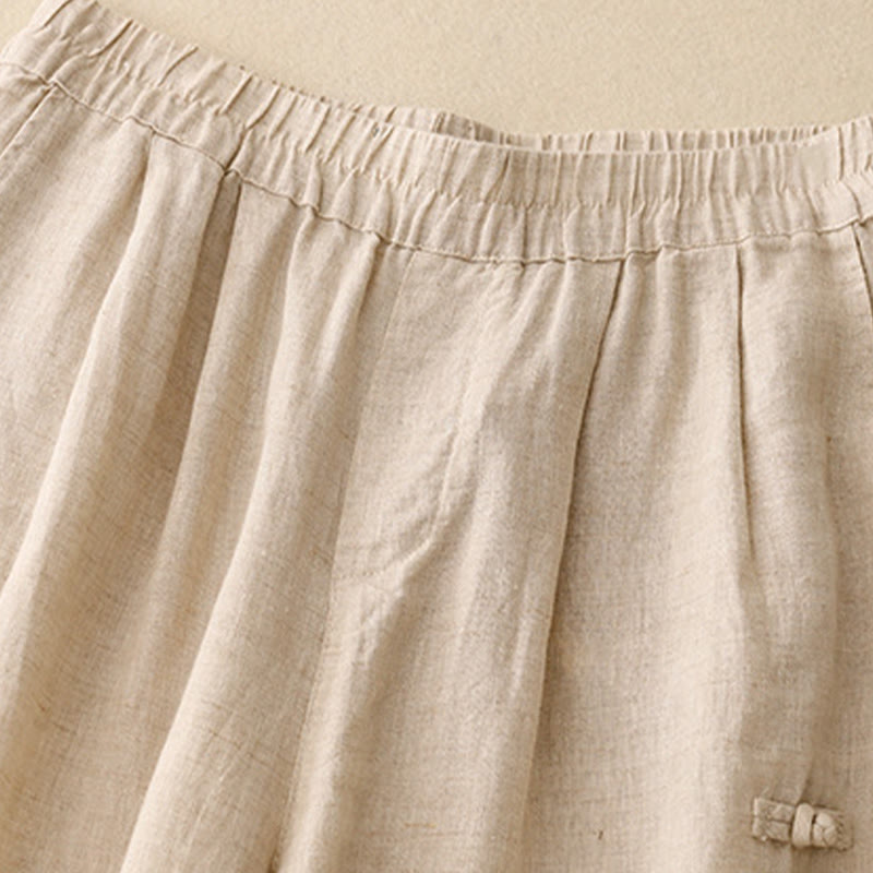 Pantaloni harem da donna in cotone e lino, con tasche, modello Buddha Stones, casual, tinta unita, con bottoni a rana, lunghezza 7-8 - image 9