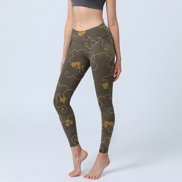 Leggings da palestra con stampa a foglia d'acero e motivo a nuvola Buddha Stones, pantaloni da yoga da donna