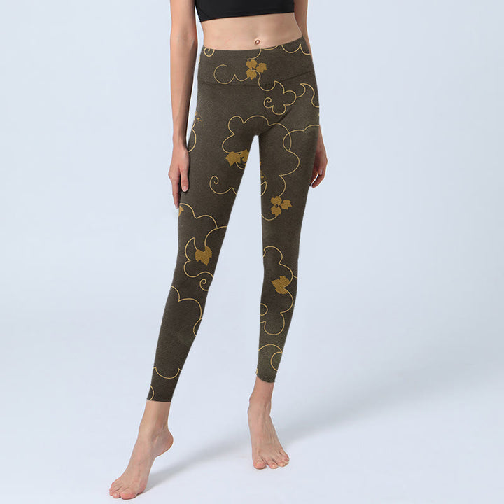 Leggings da palestra con stampa a foglia d'acero e motivo a nuvola Buddha Stones, pantaloni da yoga da donna
