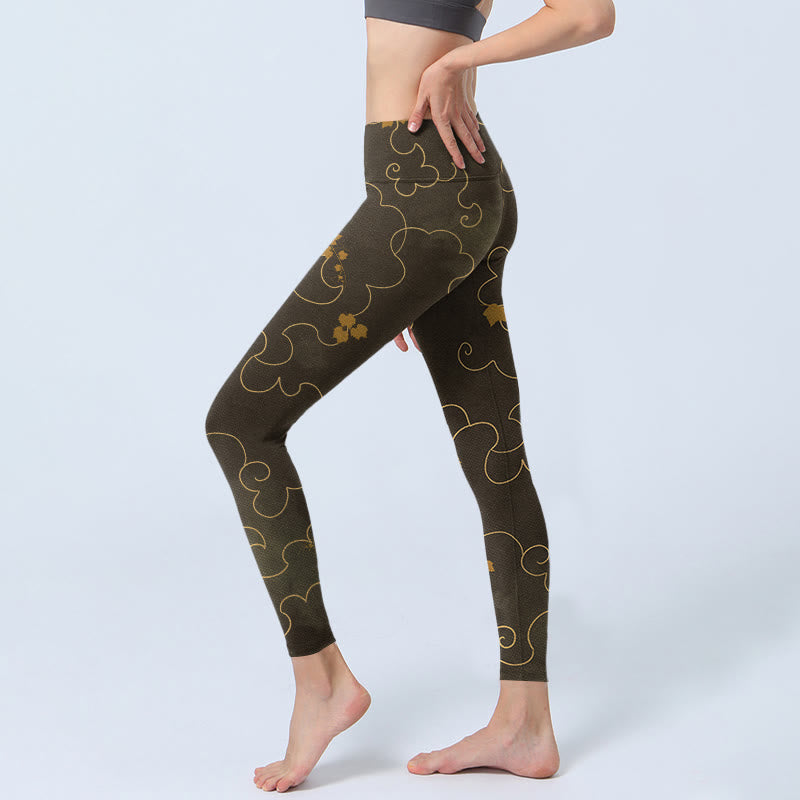 Leggings da palestra con stampa a foglia d'acero e motivo a nuvola Buddha Stones, pantaloni da yoga da donna