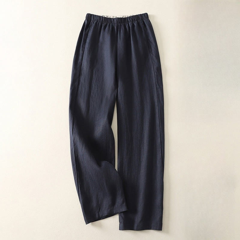 Pantaloni da donna in lino e cotone con tasche, modello Buddha Stones, tinta unita, semplici e quotidiani - Blu notte - US8-10, UK/AU12-14, EU40-42 (2XL) - image 15