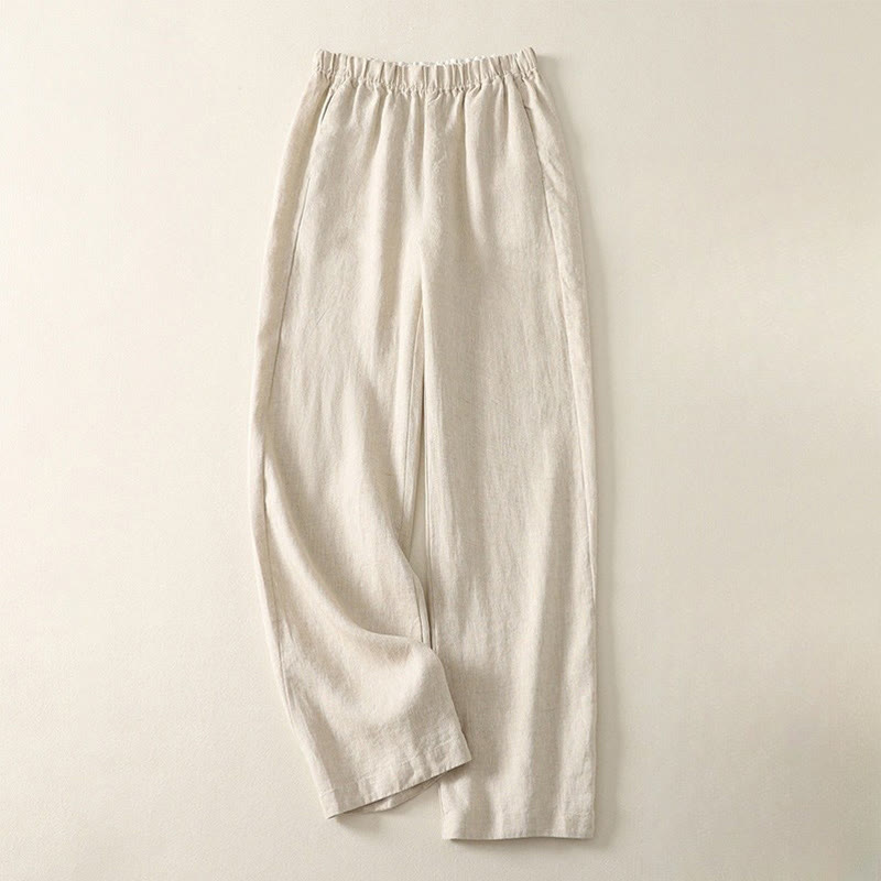 Pantaloni da donna in lino e cotone con tasche, modello Buddha Stones, tinta unita, semplici e quotidiani - Beige - US8-10, UK/AU12-14, EU40-42 (2XL) - image 0